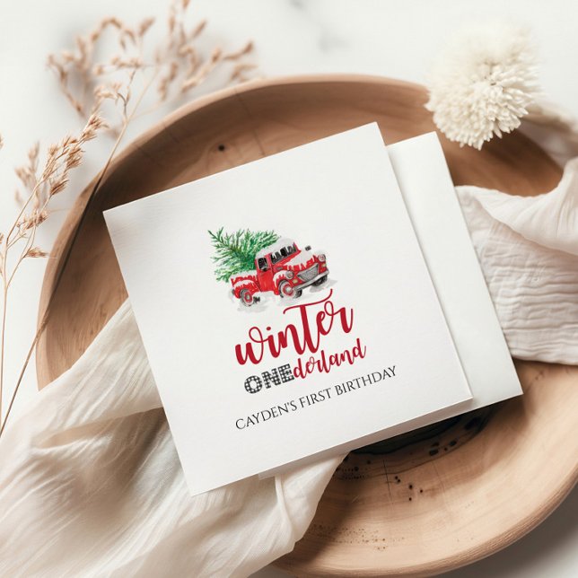 Winter Onederland Red Truck Erster Geburtstag Serviette (Von Creator hochgeladen)