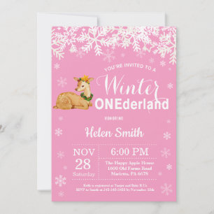Winter Onederland Reh Mädchen 1. Geburtstag Einladung
