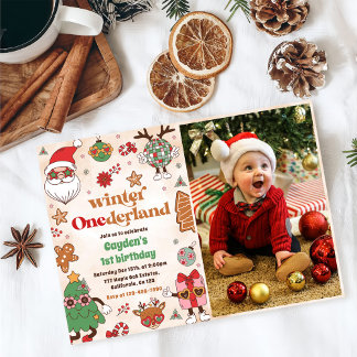 Winter Onederland Retro Christmas 1. Geburtstag Einladung