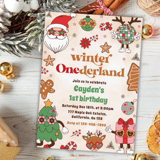 Winter Onederland Retro Christmas 1. Geburtstag Einladung