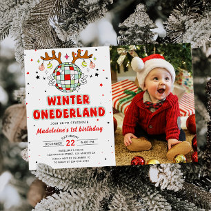 Winter Onederland Retro Weihnachten Geburtstag Fot Einladung