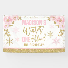 Winter ONEderland Rosa 1. Geburtstagsdekorationen Banner