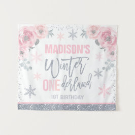 Winter ONEderland Rosa 1. Geburtstagsdekorationen  Wandteppich