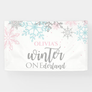 Winter Onederland Rosa blau silber glitzern Banner