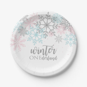 Winter Onederland Rosa blau silber glitzern Pappteller