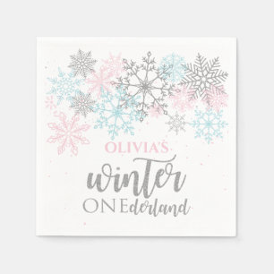 Winter Onederland Rosa blau silber glitzern Serviette