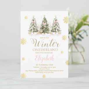 WINTER ONEderland Rosa & Faux Gold 1. Geburtstag   Einladung