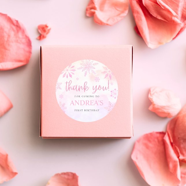 Winter ONEderland Rosa Glitzer Schneeflocke 1st Bd Runder Aufkleber (Von Creator hochgeladen)