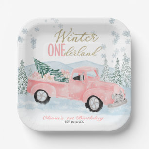 Winter Onederland Rosa LKW Erster Geburtstag Pappteller