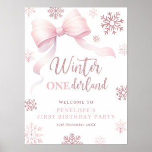 Winter Onederland Rosa Schleife 1. Geburtstags-Wil Poster