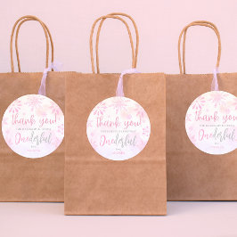 Winter ONEderland Rosa Schneeflocke Danke, Geburts Runder Aufkleber