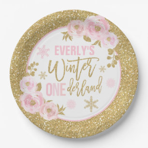 Winter ONEderland Rosa und Gold Dekorationen Pappteller