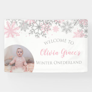 Winter Onederland Rosa und Silberne Schneeflocken Banner