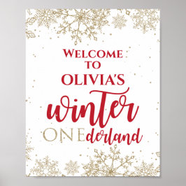 Winter Onederland Roter 1. Geburtstag Gold Schneef Poster