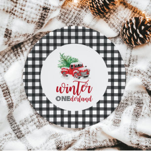 Winter Onederland roter LKW erster Geburtstag Pappteller