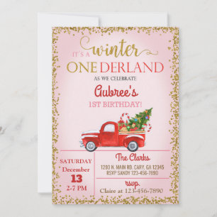 Winter Onederland roter LKW gir 1. Geburtstag. Einladung