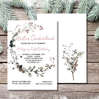 Winter onederland rustic berry boho first birthday einladung