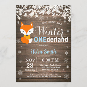 Winter Onederland Rustic Fox Boy 1. Geburtstag Einladung