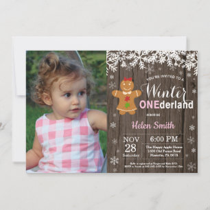 Winter Onederland Rustic Mädchen 1. Geburtstag Einladung