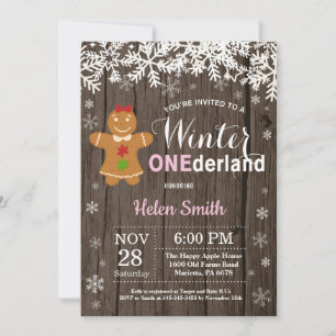 Winter Onederland Rustik Mädchen 1. Geburtstag Einladung