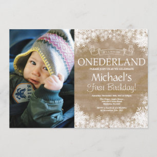 Winter Onederland Rustikale Fotografie zum 1. Gebu Einladung