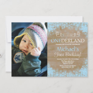Winter Onederland Rustikale Jungen 1. Geburtstagsf Einladung
