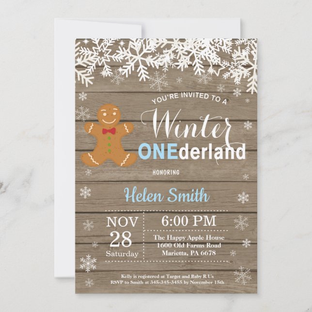 Winter Onederland Rustikaler Junge 1. Geburtstag Einladung (Vorderseite)