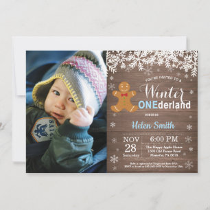 Winter Onederland Rustikaler Jungen 1. Geburtstag Einladung
