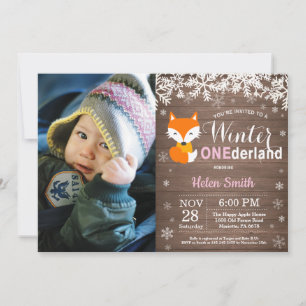 Winter Onederland Rustikalisches Fuchs-Mädchen 1. Einladung
