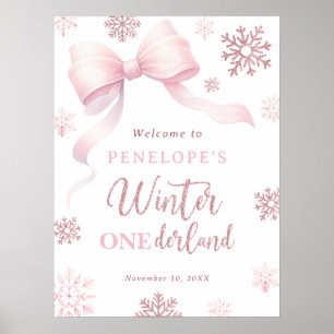 Winter Onederland Schleifen Mädchen 1. Geburtstags Poster