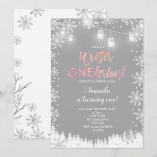 Winter ONEderland Schnee Geburtstag Einladung PINK