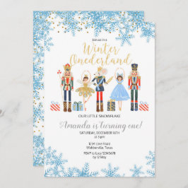 Winter ONEderland Schnee-Geburtstags-Nussknacker Einladung