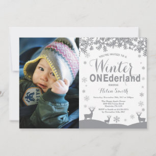 Winter Onederland-Schneeflocke 1. Geburtstagsfoto Einladung