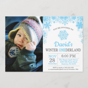 Winter Onederland Schneeflocke-blauer Jungen-1. Einladung