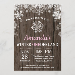 Winter Onederland Schneeflocke-Rosa-Mädchen-1. Einladung