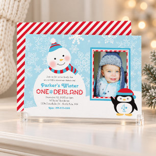 Winter ONEderland Schneemann Pinguin Foto Einladung
