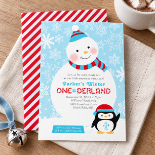 Winter ONEderland Schneemann Pinguin Schlitten Einladung
