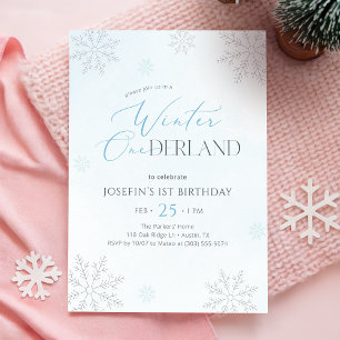 Winter Onederland Silber Blau Glitter 1. Geburtsta Einladung