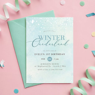 Winter Onederland Silber Glitter Baby 1. Geburtsta Einladung