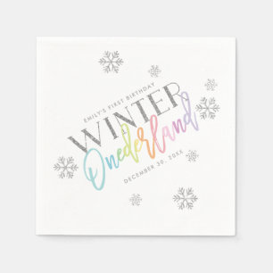 Winter ONEderland silberner Glitzer-Regenbogen 1. Serviette