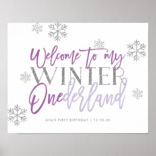 Winter ONEderland Silver Glitt Lila Begrüßungszeic Poster
