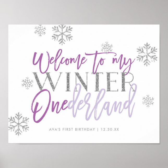 Winter ONEderland Silver Glitt Lila Begrüßungszeic Poster (Vorne)