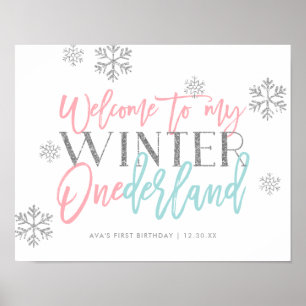 Winter ONEderland Silver Glitzer Begrüßungszeichen Poster