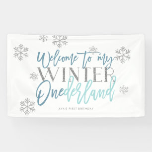 Winter ONEderland Silver Glitzer Blue Begrüßungsze Banner