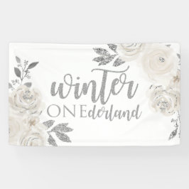 Winter Onederland Silver Glitzer Blume Banner