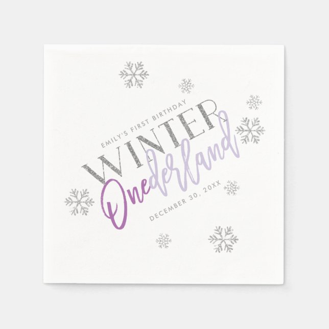 Winter ONEderland Silver Glitzer Lila 1. Tag Serviette (Vorderseite)