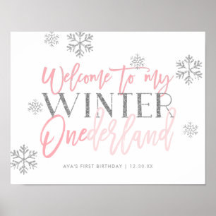 Winter ONEderland Silver Glitzer Rosa Willkommensz Poster
