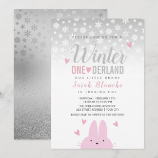 Winter Onederland Silver Pink 1. Geburtstag Einladung