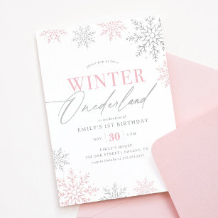 Winter Onederland Silver Pink Glitzer 1. Geburtsta Einladung