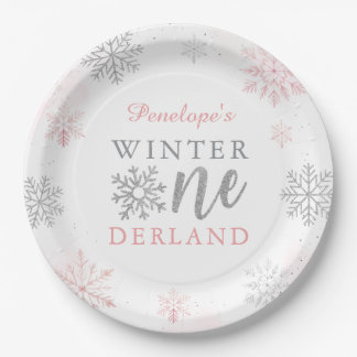 Winter Onederland Silver Pink Glitzer 1. Geburtsta Pappteller